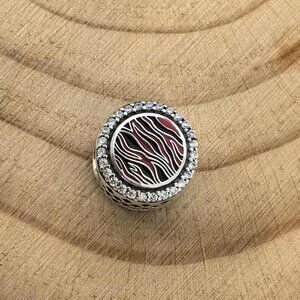 Pandora Pink Zebra Print String Charm Pendant, S925 Silver Jewelry